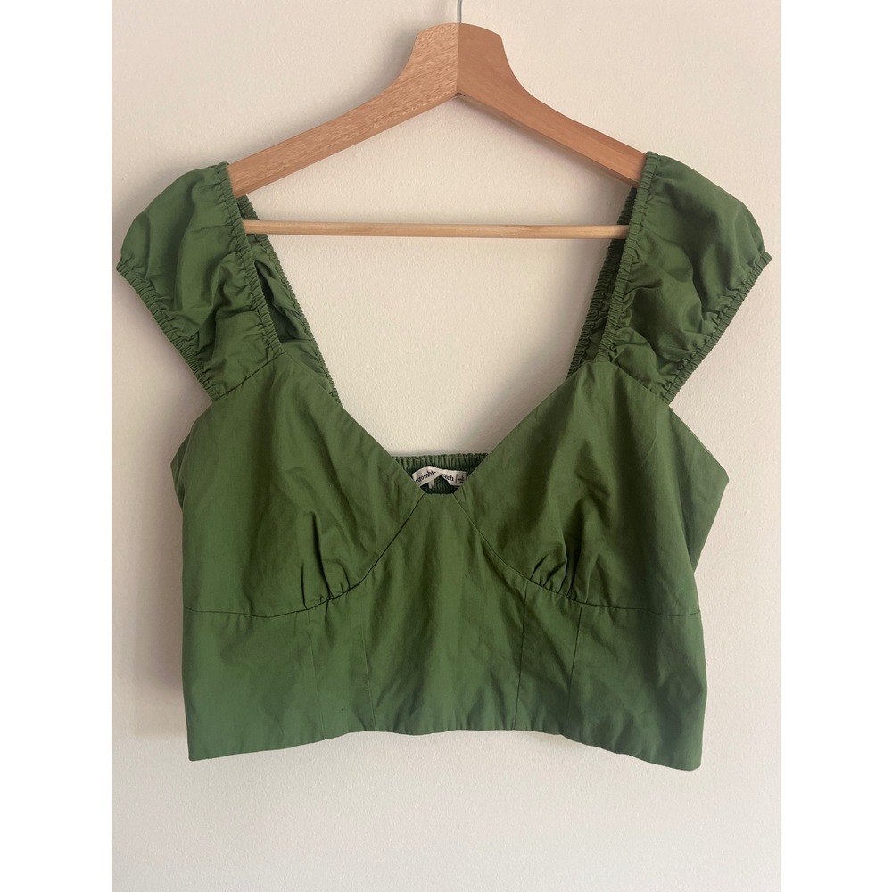 Abercrombie‎ & Fitch Green Crop Top Smocked Back Size Large